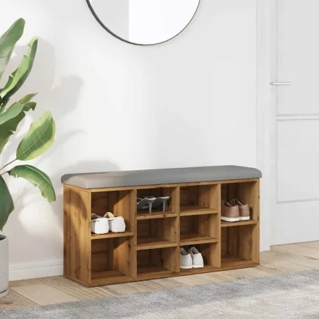 Banco zapatero madera de ingeniería roble artesanal 102x32x50cm by , Benches for halls and storage - Ref: Foro24-857626, Pric...