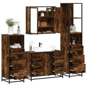 Set de muebles baño 4 pzas madera contrachapada roble ahumado de , Muebles de baño - Ref: Foro24-3301262, Precio: 407,62 €, D...