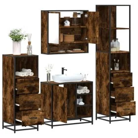Set de muebles baño 4 pzas madera contrachapada roble ahumado de , Muebles de baño - Ref: Foro24-3301297, Precio: 314,61 €, D...