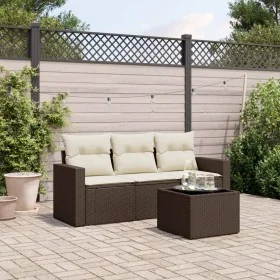 Set de sofás de jardín 4 pzas y cojines ratán sintético marrón by , Modular outdoor sofas - Ref: Foro24-3251010, Price: 277,9...
