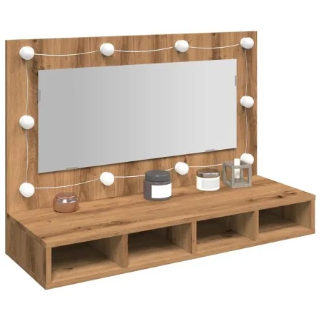 Mueble con espejo y LED roble artesanal 90x31,5x62 cm de , Tocadores de baño - Ref: Foro24-857006, Precio: 79,01 €, Descuento: %