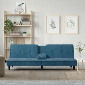 Sofá cama con portavasos terciopelo azul de , Sofás - Ref: Foro24-351919, Precio: 263,21 €, Descuento: %