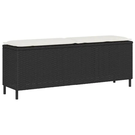 Banco de jardín con cojín negro 110x30x40,5 cm ratán sintético de , Bancos de jardín - Ref: Foro24-4104154, Precio: 86,38 €, ...