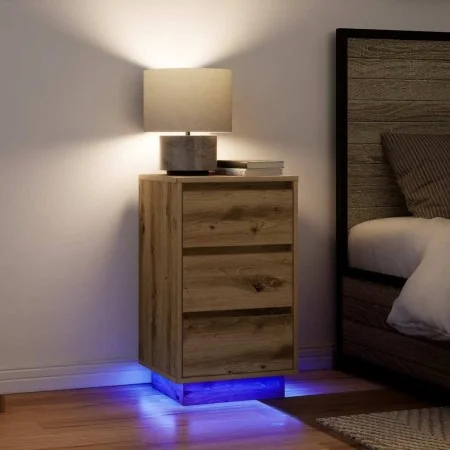 Mesilla de noche con luces LED roble artesanal 38x34x65 cm by , Nightstands - Ref: Foro24-861309, Price: 73,41 €, Discount: %
