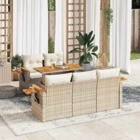 Set sofás jardín y cojines 6 pzas ratán sintético acacia beige de , Conjuntos de jardín - Ref: Foro24-3327551, Precio: 519,22...