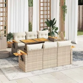 Set sofás jardín y cojines 7 pzas ratán sintético acacia beige de , Conjuntos de jardín - Ref: Foro24-3327558, Precio: 588,34...