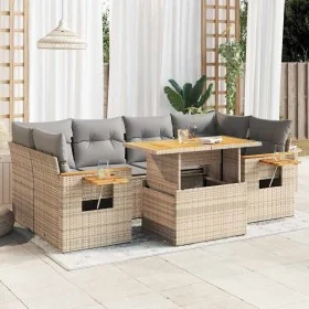 Set sofás jardín y cojines 7 pzas ratán sintético acacia beige de , Conjuntos de jardín - Ref: Foro24-3327566, Precio: 516,29...