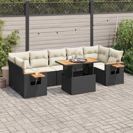 Set sofás jardín y cojines 8 pzas ratán sintético acacia negro by , Garden sets - Ref: Foro24-3327570, Price: 540,89 €, Disco...