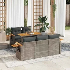 Set sofás jardín y cojines 6 pzas ratán sintético acacia gris de , Conjuntos de jardín - Ref: Foro24-3327553, Precio: 470,88 ...