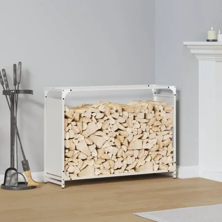 Leñero blanco 90x28x65 cm Acero laminado en frío de , Bolsas y soportes de leña - Ref: Foro24-864204, Precio: 61,19 €, Descue...