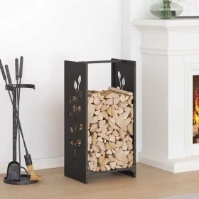 Leñero negro 40x30x80 cm Acero laminado en frío de , Bolsas y soportes de leña - Ref: Foro24-864219, Precio: 56,29 €, Descuen...