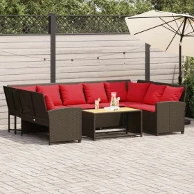 Sofá de jardín con cojines ratán sintético marrón de , Conjuntos de jardín - Ref: Foro24-3365336, Precio: 645,79 €, Descuento: %