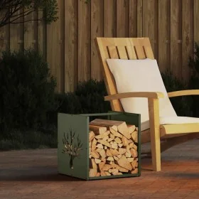 Leñero verde oliva 40x40x40 cm Acero laminado en frío de , Bolsas y soportes de leña - Ref: Foro24-864246, Precio: 49,02 €, D...