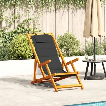 Silla de playa plegable con reposabrazos negra de , Sillas de jardín - Ref: Foro24-4108066, Precio: 85,43 €, Descuento: %