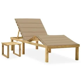Tumbona de jardín con mesa y cojín de madera de pino impregnada de , Tumbonas - Ref: Foro24-3065867, Precio: 139,53 €, Descue...