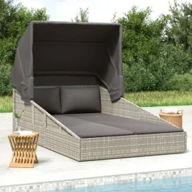 Tumbona con toldo plegable ratán sintético gris 200x114x128 cm de , Camas para exteriores - Ref: Foro24-362274, Precio: 390,1...