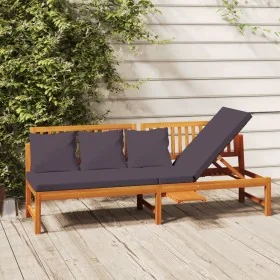 Sofá cama con cojín madera maciza acacia gris 200x60x75 cm de , Camas para exteriores - Ref: Foro24-312145, Precio: 367,94 €,...