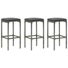Taburetes de cocina con cojines 3 uds ratán sintético gris de , Taburetes de cocina - Ref: Foro24-313444, Precio: 147,97 €, D...