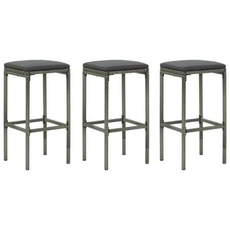 Taburetes de cocina con cojines 3 uds ratán sintético gris de , Taburetes de cocina - Ref: Foro24-313444, Precio: 147,97 €, D...
