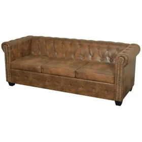 Sofá Chesterfield de 3 plazas cuero sintético marrón de , Sofás - Ref: Foro24-243620, Precio: 534,94 €, Descuento: %