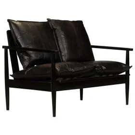 Sofá de 2 plazas cuero auténtico con madera de acacia negro de , Sofás - Ref: Foro24-246483, Precio: 535,73 €, Descuento: %