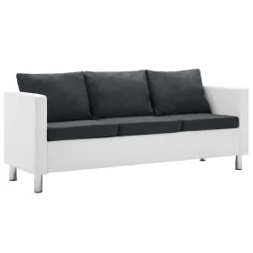 Sofá de 3 plazas de cuero sintético blanco y gris oscuro de , Sofás - Ref: Foro24-247175, Precio: 377,52 €, Descuento: %