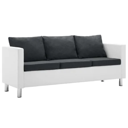 Sofá de 3 plazas de cuero sintético blanco y gris oscuro de , Sofás - Ref: Foro24-247175, Precio: 377,52 €, Descuento: %