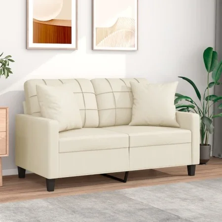 Sofá de 2 plazas con cojines cuero sintético color crema 120 cm de , Sofás - Ref: Foro24-3200799, Precio: 216,48 €, Descuento: %