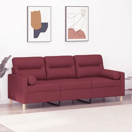 Sofá de 3 plazas con cojines tela rojo tinto 180 cm de , Sofás - Ref: Foro24-3200835, Precio: 274,15 €, Descuento: %