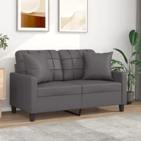 Sofá de 2 plazas con cojines cuero sintético gris 120 cm de , Sofás - Ref: Foro24-3200800, Precio: 216,38 €, Descuento: %