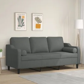 Sofá de 3 plazas con cojines tela gris oscuro 180 cm de , Sofás - Ref: Foro24-3200854, Precio: 298,31 €, Descuento: %