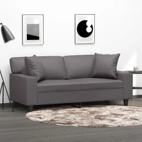 Sofá de 2 plazas con cojines cuero sintético gris 140 cm de , Sofás - Ref: Foro24-3200868, Precio: 301,68 €, Descuento: %