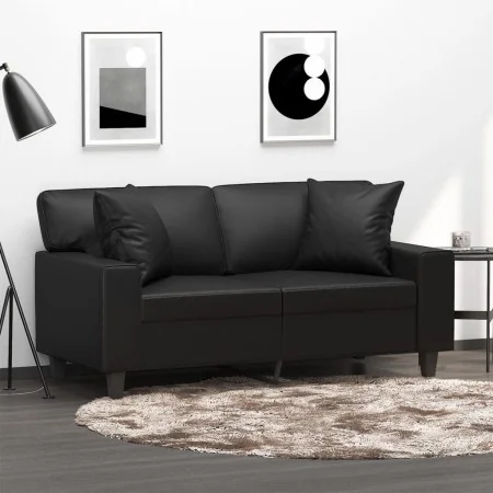 Sofá de 2 plazas con cojines cuero sintético negro 120 cm de , Sofás - Ref: Foro24-3200861, Precio: 288,28 €, Descuento: %