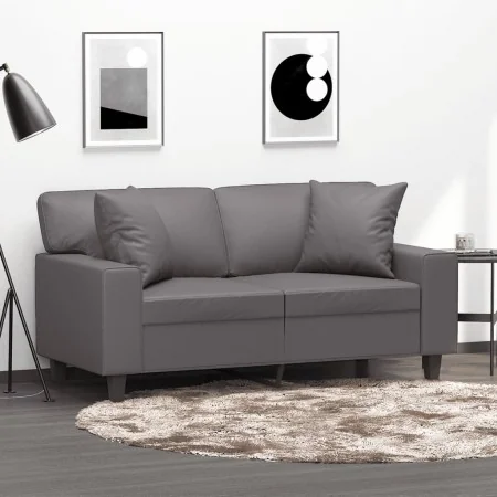 Sofá de 2 plazas con cojines cuero sintético gris 120 cm by , Sofas - Ref: Foro24-3200863, Price: 241,44 €, Discount: %