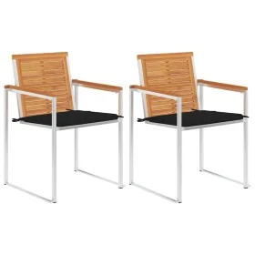 Sillas de jardín con cojines 2 uds madera maciza acacia y acero de , Sillas de jardín - Ref: Foro24-3061495, Precio: 259,15 €...