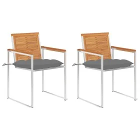 Sillas de jardín con cojines 2 uds madera maciza acacia y acero by , Garden chairs - Ref: Foro24-3061504, Price: 259,05 €, Di...
