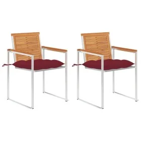 Sillas de jardín con cojines 2 uds madera maciza acacia y acero de , Sillas de jardín - Ref: Foro24-3061512, Precio: 259,05 €...