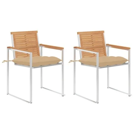 Sillas de jardín con cojines 2 uds madera maciza teca y acero de , Sillas de jardín - Ref: Foro24-3061533, Precio: 277,36 €, ...