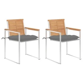 Sillas de jardín con cojines 2 uds madera maciza teca y acero de , Sillas de jardín - Ref: Foro24-3061531, Precio: 277,36 €, ...