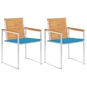 Sillas de jardín con cojines 2 uds madera maciza teca y acero by , Garden chairs - Ref: Foro24-3061519, Price: 269,60 €, Disc...