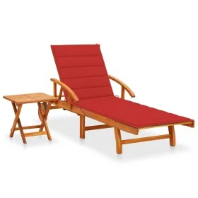 Tumbona de jardín con mesa y cojín madera maciza de acacia by , Loungers - Ref: Foro24-3061623, Price: 247,69 €, Discount: %