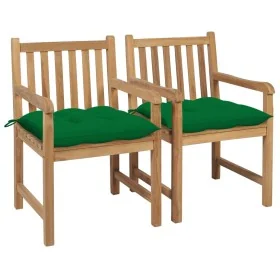Sillas de jardín 2 uds madera maciza de teca con cojines verdes de , Sillas de jardín - Ref: Foro24-3062750, Precio: 291,97 €...