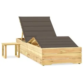 Tumbona de jardín con mesa y cojín de madera de pino impregnada de , Tumbonas - Ref: Foro24-3065962, Precio: 179,37 €, Descue...