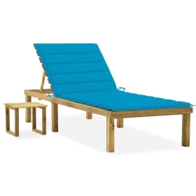 Tumbona de jardín con mesa y cojín de madera de pino impregnada de , Tumbonas - Ref: Foro24-3065838, Precio: 123,29 €, Descue...
