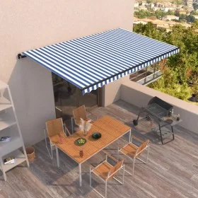 Toldo automático retráctil azul y blanco 500x350 cm by , Awnings - Ref: Foro24-3069226, Price: 556,95 €, Discount: %