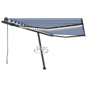 Toldo automático LED sensor de viento azul y blanco 400x350 cm by , Awnings - Ref: Foro24-3069831, Price: 991,84 €, Discount: %