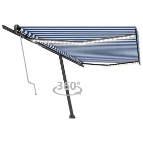 Toldo automático LED sensor de viento azul y blanco 500x350 cm de , Toldos - Ref: Foro24-3069871, Precio: 786,50 €, Descuento: %