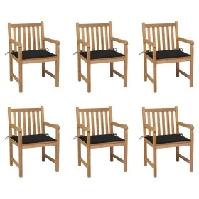 Sillas de jardín 6 uds madera maciza de teca cojines negro de , Sillas de jardín - Ref: Foro24-3073038, Precio: 861,07 €, Des...
