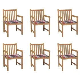Sillas de jardín 6 uds madera maciza teca cojines cuadros rojos de , Sillas de jardín - Ref: Foro24-3073044, Precio: 867,04 €...