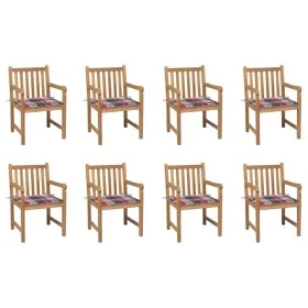 Sillas de jardín 8 uds madera maciza teca cojines cuadros rojos de , Sillas de jardín - Ref: Foro24-3073071, Precio: 1,00 €, ...